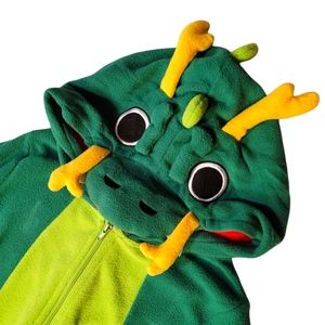 Adorable hooded dragon fleece union suit one peice zip up pajamas